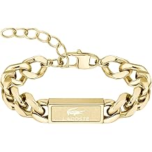 Lacoste Men's BACKHAND Collection Chain Bracelet in Stainless Steel with an Engraved Plaque - Available in Silver or Gold Version