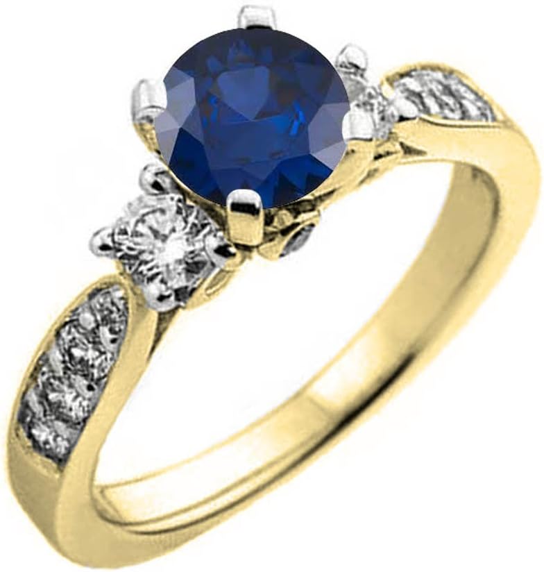 Dazzlingrock Collection 10K Solid Gold Round Blue Sapphire & White Diamond Womens 3 Stone Bridal Engagement Ring