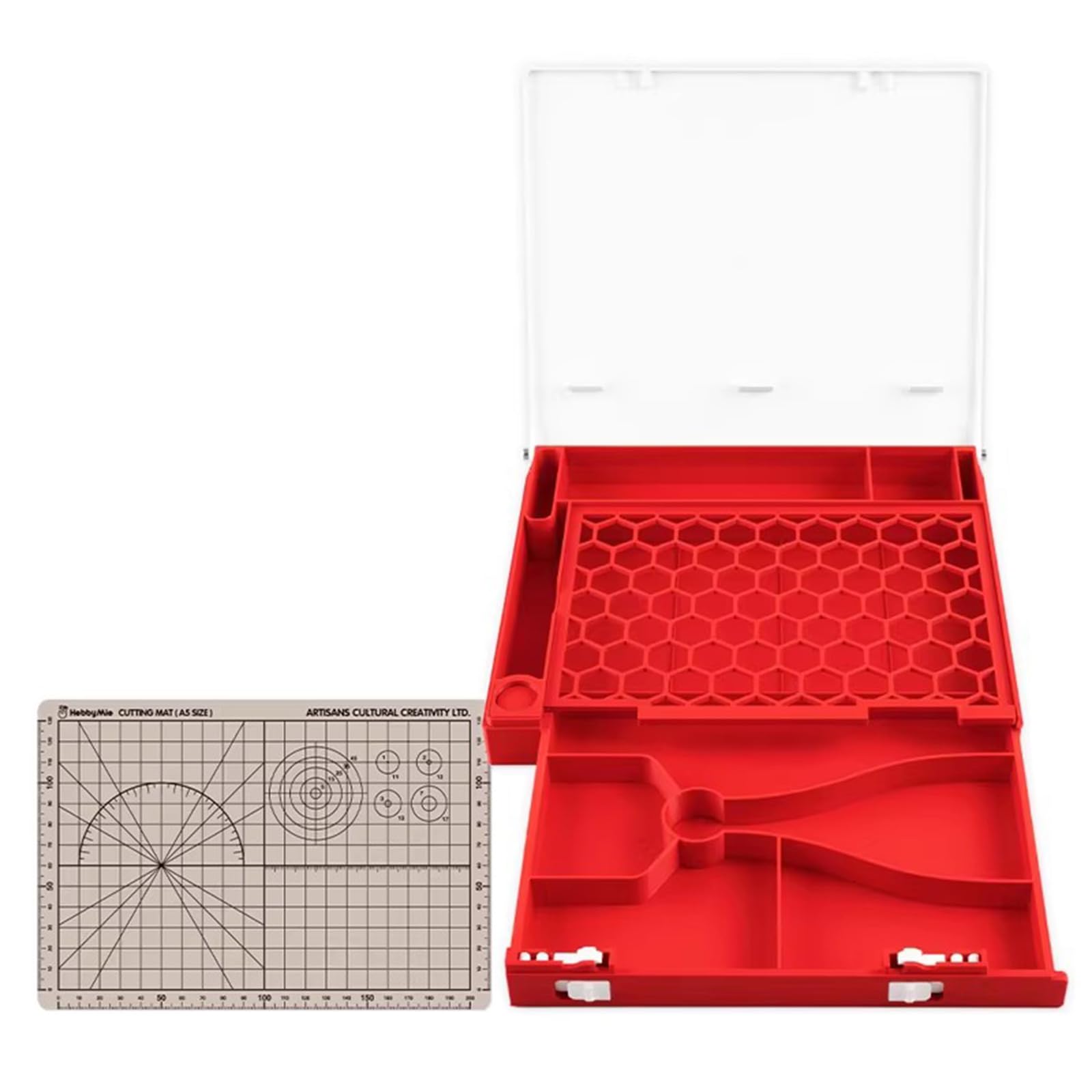 Postazione di lavoro per modellismo con cassetto, scatola portatile per taglio e montaggio, supporto per pinze, doppio tappetino artigianale, pieghevole, design salvaspazio