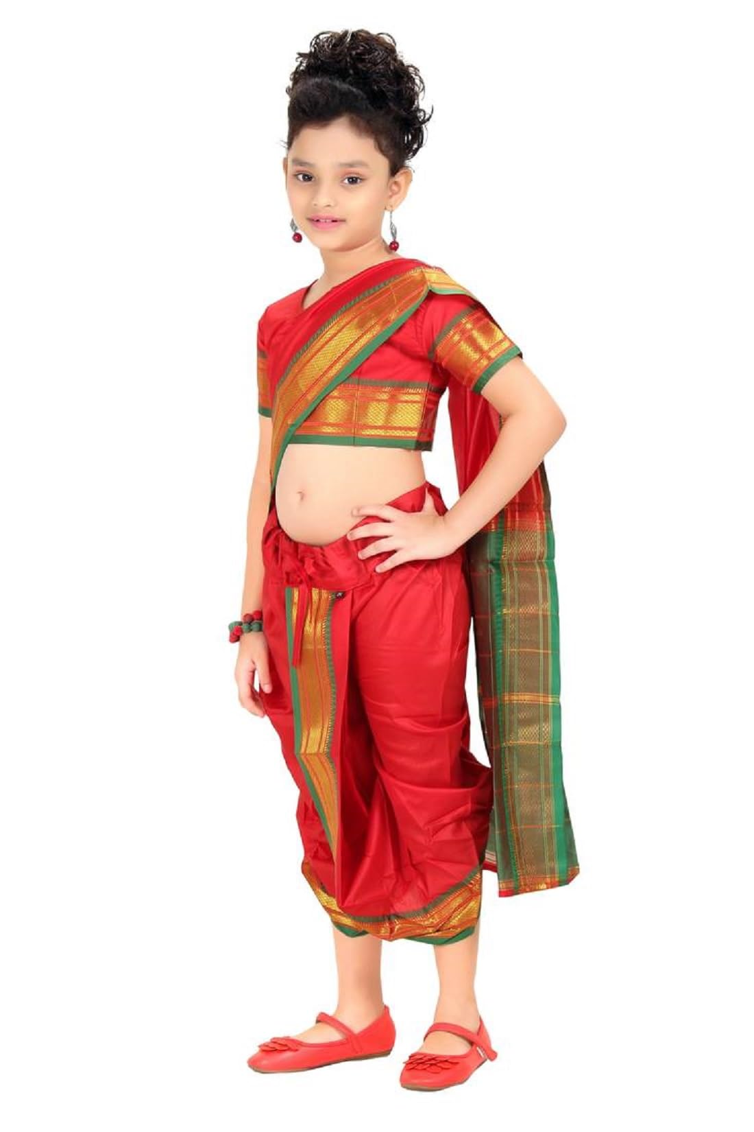 ARATI Girl's Readymade Belgaon Silk Nauwari Sarees (red, 20) - Image 2 thumbnail