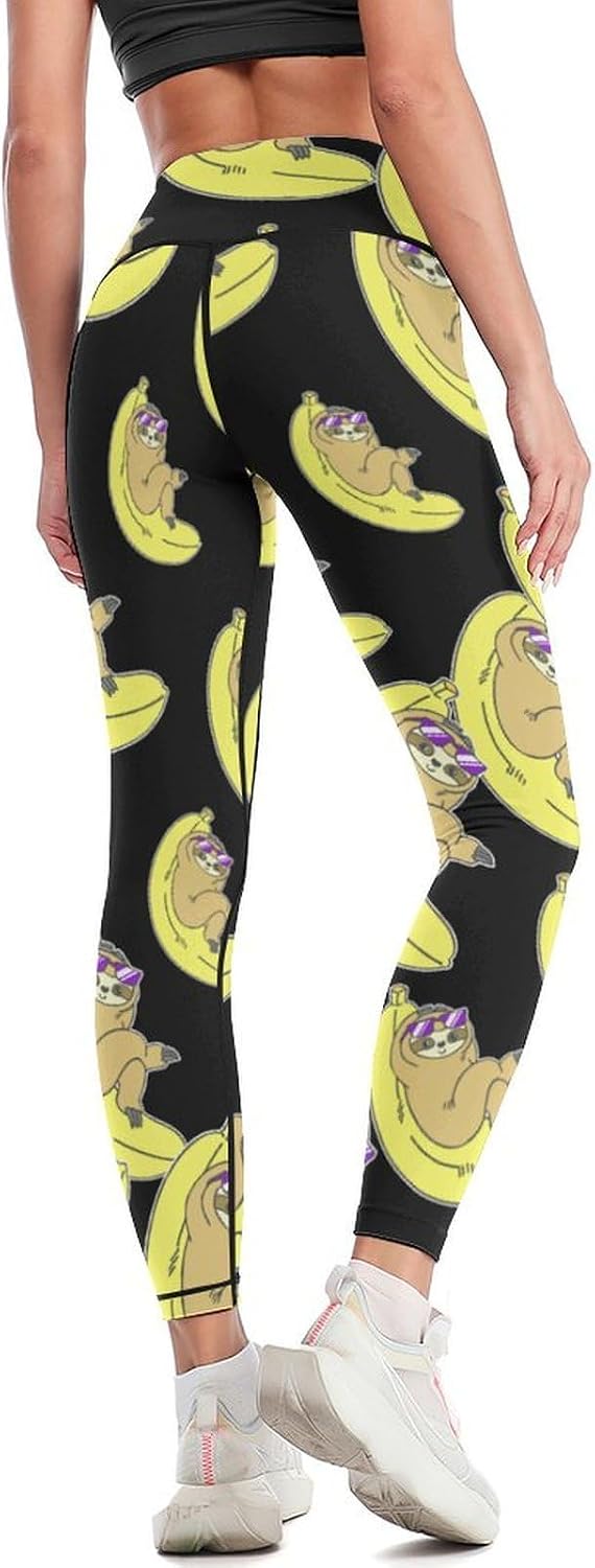 Funny Banana Sloth Yoga Pants Women High Waisted Leggings Workout Athletic Lounge Pant