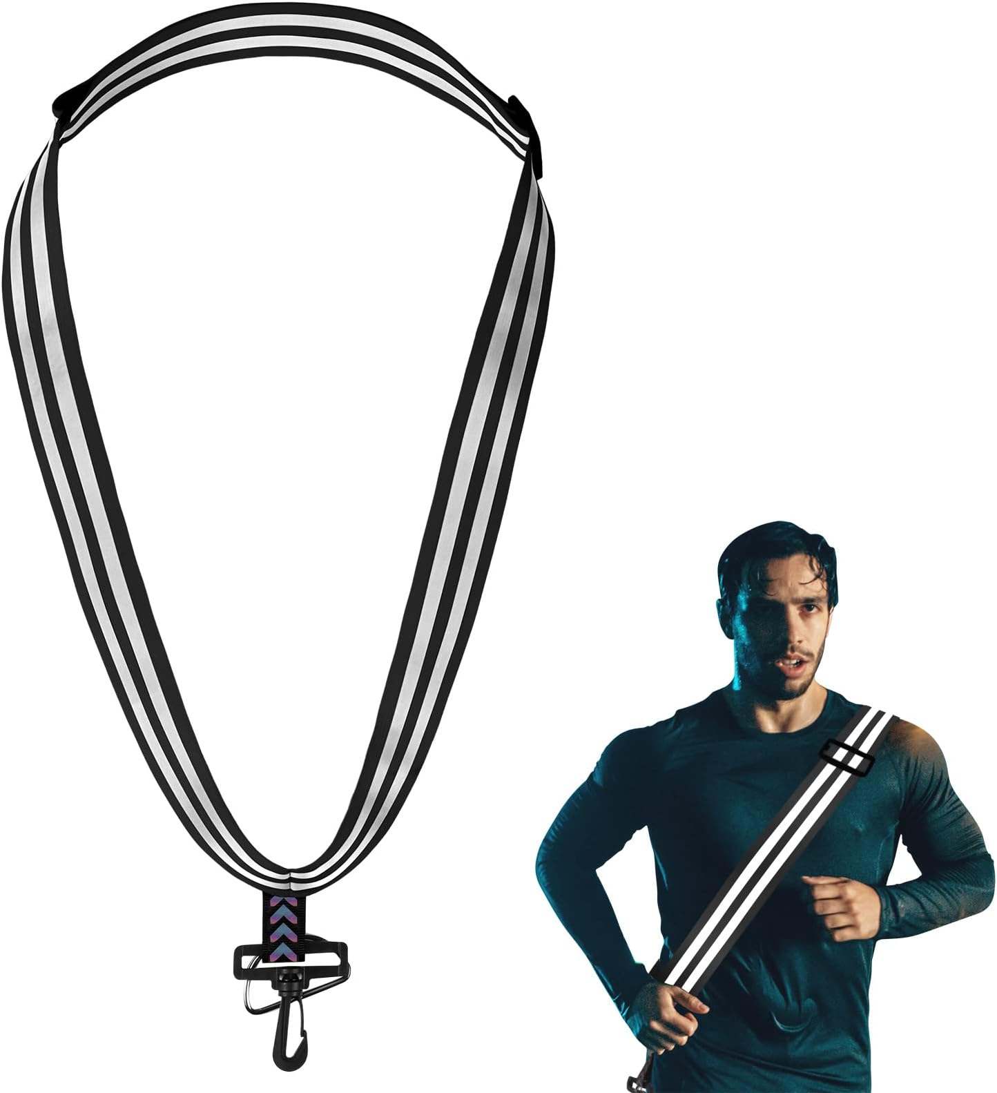 Photect Reflective Sash with Clip for Running High Adjustable Walking Belt High Visibility Reflective Gear for Walking, Cycling, Running Safety Reflector Gear Men and Women Sports, Black