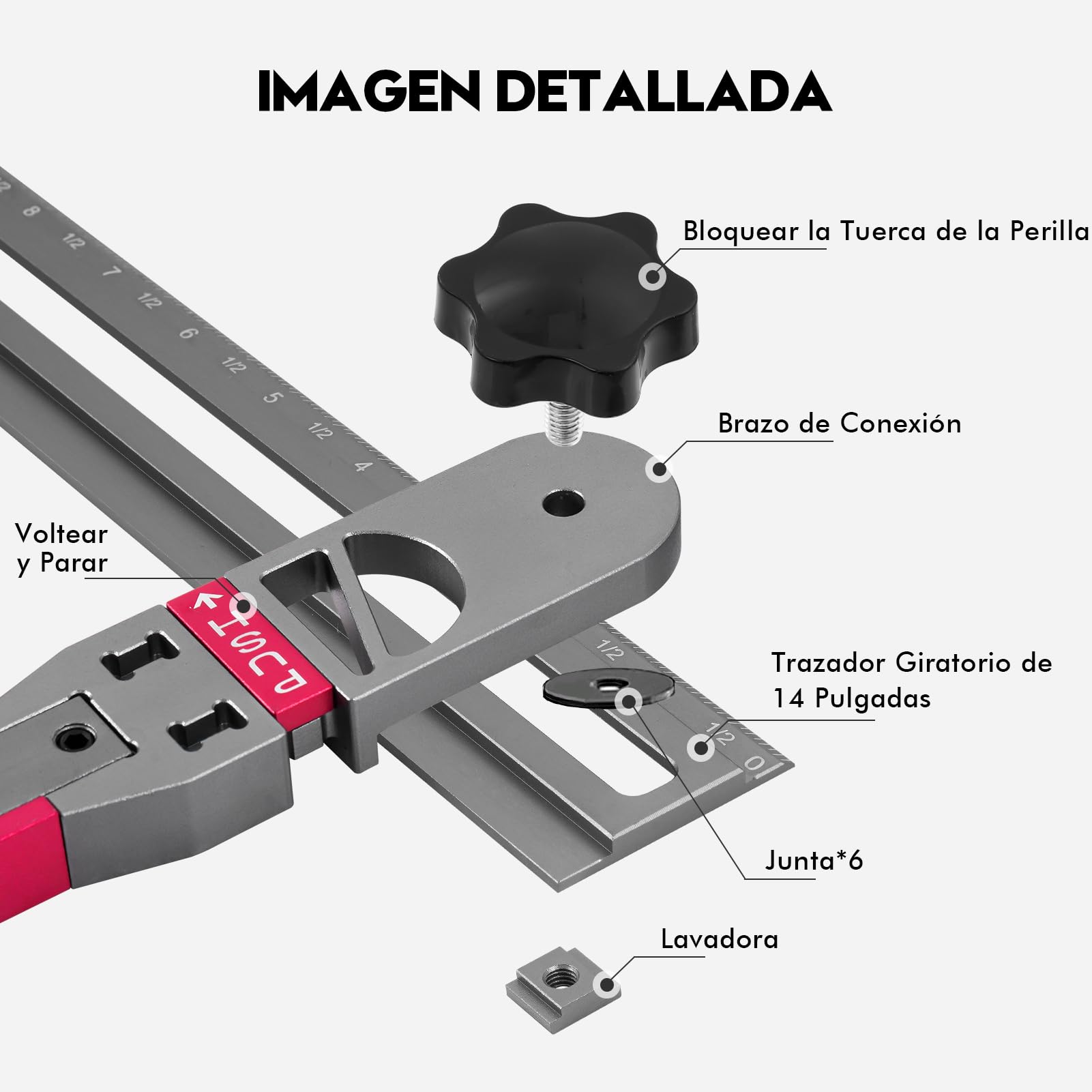 Herramienta de Plantilla para Peldaños de Escalera, Herramientas Medición Escaleras con Medidores Angulo e Indicadores Escala para Soporte Escaleras Tabiques (Longitud Ajustable 17,9 a 50,9 In)