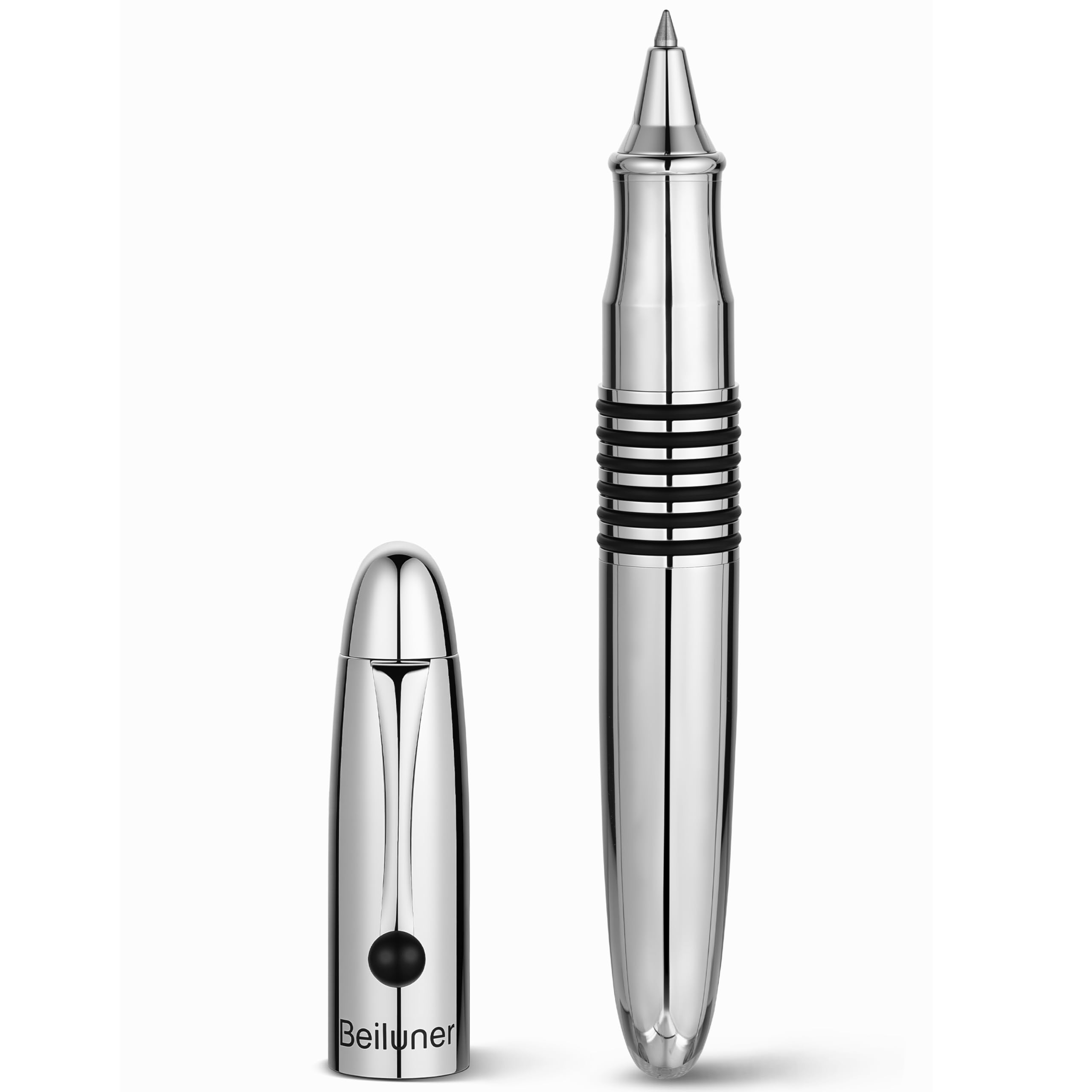BEILUNER 320 Luxury Rollerball Pen, Polished Chrome Metal Body with Schmidt Ink Refill, Heavy Weight EDC Executive Gift Set for Men & Women, Professional Office Pen - Silver Chrome