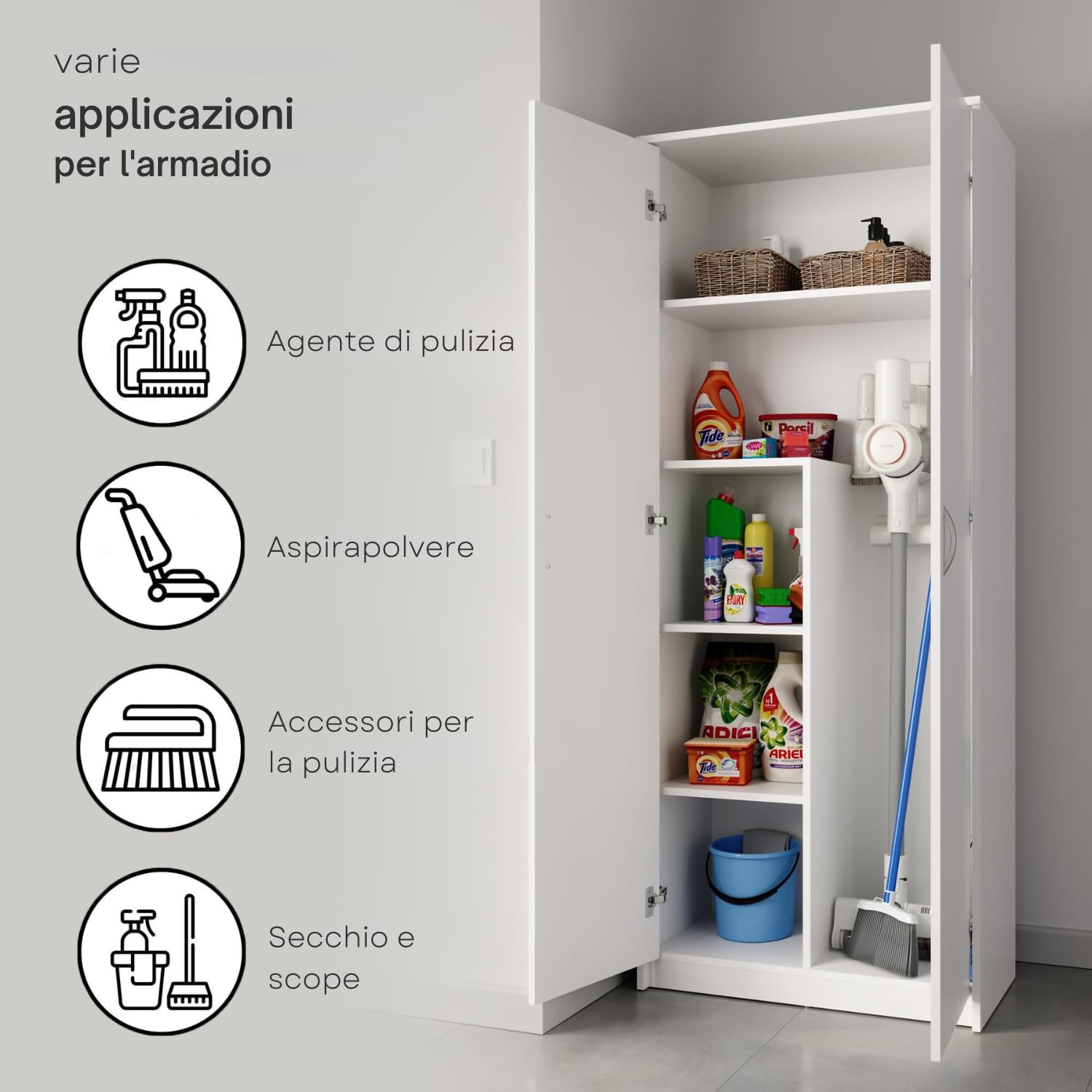 Home Collective Armadio multiuso in legno MDF con ripiani e scomparto aggiuntivo, 74 cm x 180 cm, colore: bianco