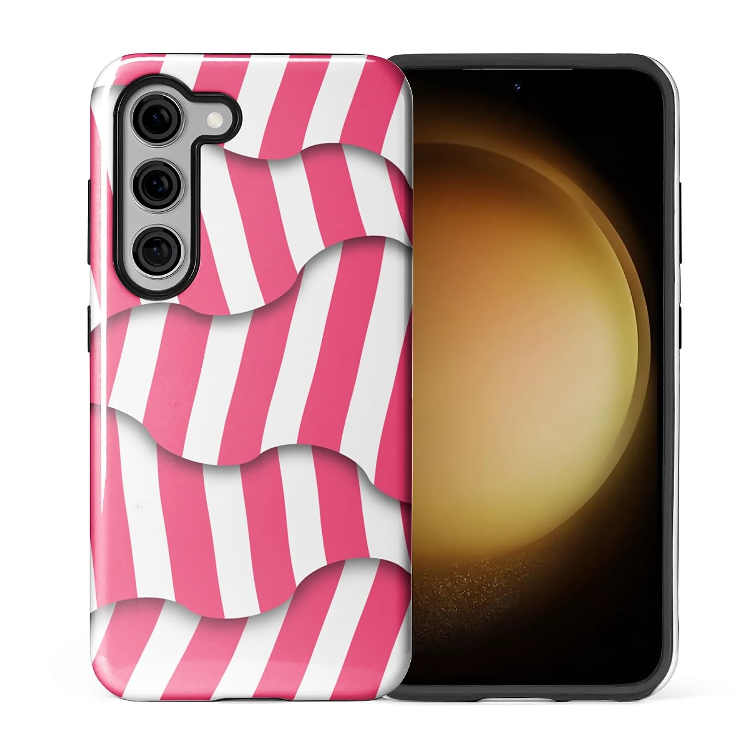 Coque Samsung S23 antichoc double couche hybride géométrique rose