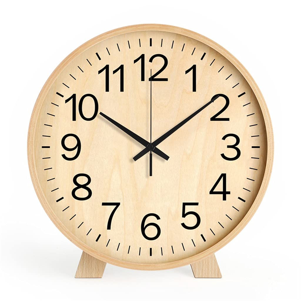 Hrwly Argento Wood Table Clock Home Decoration Living Room Dining Wooden Desk Desktop Silent Watch(,16 Inches)