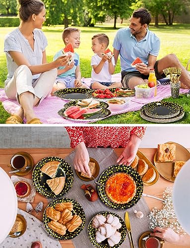 Image of Nkaiso 141Pcs Black Gold Paper Plates and Napkins Party Supplies for20