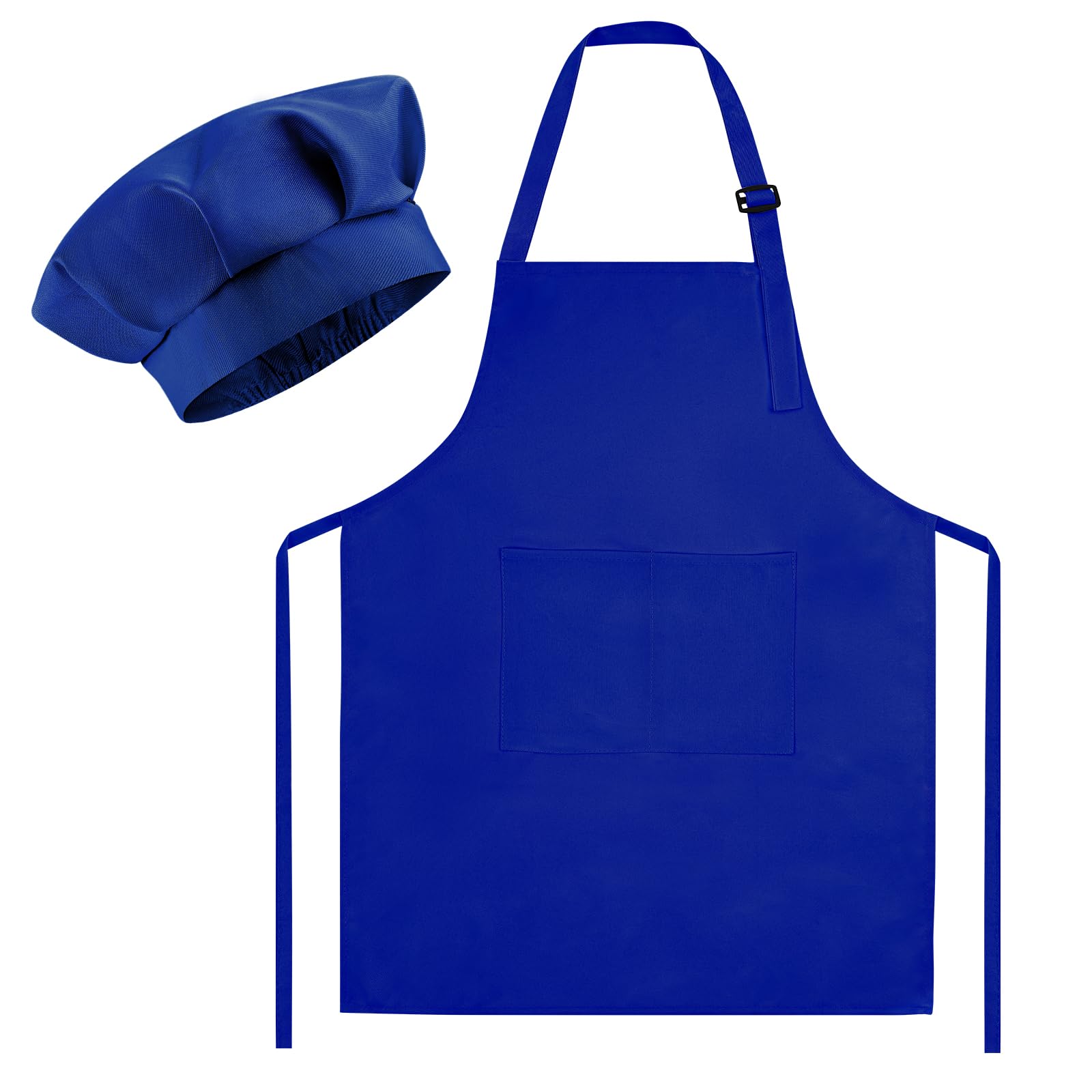 Morcheiong Juego de gorro y delantal de chef para niños, delantal de pintura ajustable azul profundo y sombrero de chef con 2 bolsillos grandes para niños, cocina, pintura, horneado, Azul oscuro,