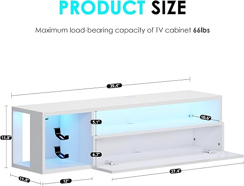 Miniatura 2 de DlandHome Soporte flotante para TV con luz LED, consola multimedia de 39.3 pulgadas, estante flotante para debajo del televisor con estante de