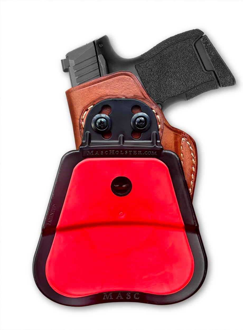 Masc Premium Leather Paddle Holster Open Top for P365 Micro Compact 3.1-inch, Right-Hand Draw, Brown Color #1329#