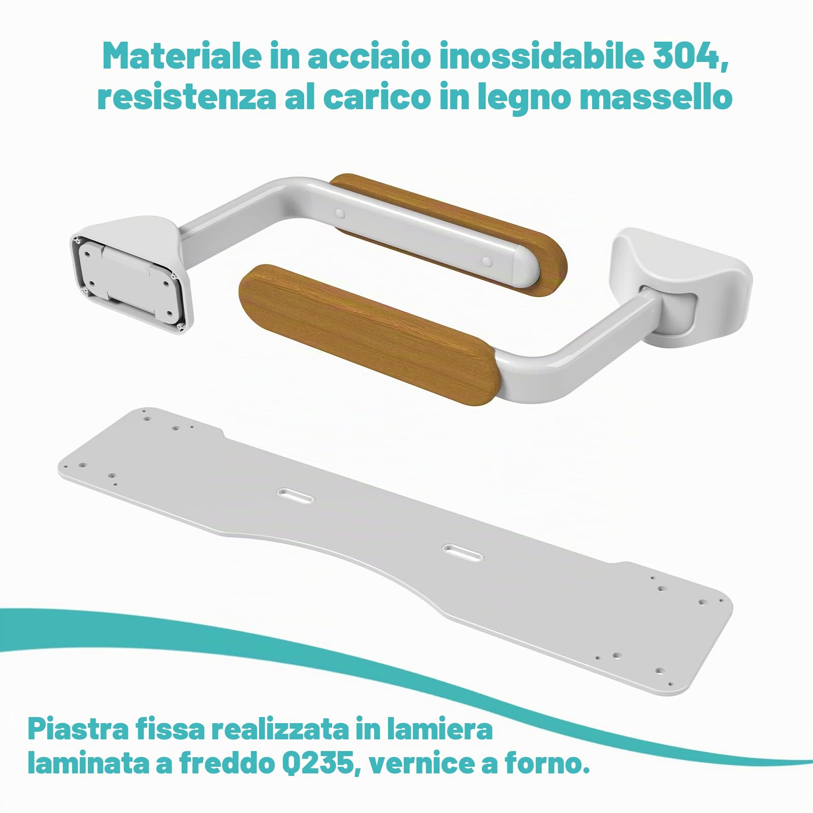 Maniglione WC Pieghevole - Supporto Sicurezza Fisso con Braccioli per Anziani & Disabili, Montaggio Istantaneo Senza Regolazione(Legno)