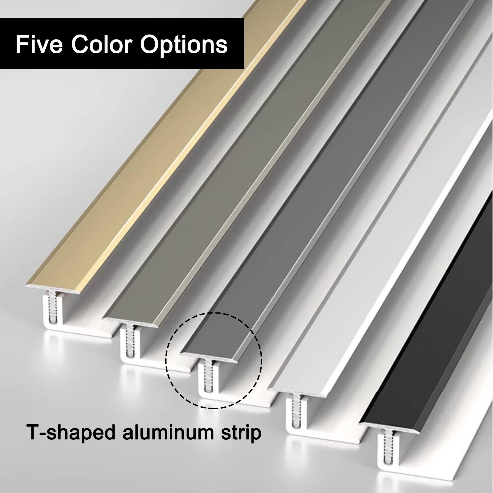 Profilo Di Transizione Pavimento In Alluminio (Conf. Da 3) – Bandeau Di Bordatura A Forma Di T Con Base, Bandeau Divisore Piatto Per Chiudere Le Fessure Tra I Pavimenti(Gold,13.50mm)