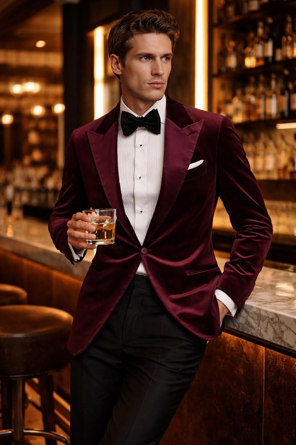 Men's Velvet Slim Fit Blazer Shawl Lapel Single Breasted Business Suit Jacket Dinner Party Prom Wedding