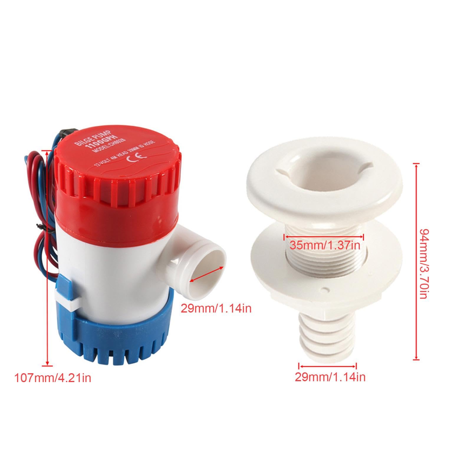 Lenzpumpe Set für Boot, Objektivpumpenschlauch Set für Boot | 12V Lenzpumpe mit 78,7 Zoll Lenzpumpe Schlauch,Inklusive Rumpfdurchführung und 2 Edelstahlklemmen