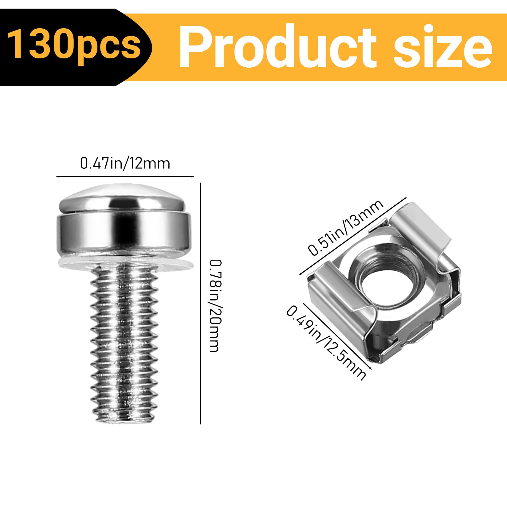 260 Pcs/130 Set Rack Mount Cage Nuts and Screws Kit, M6x20mm Server Rack Screws and Cage Nuts - Image 2