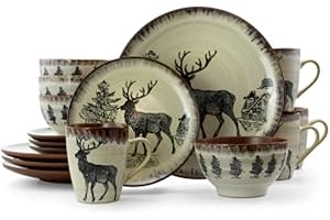 Elama Rustic Cabin Stoneware Dinnerware Set, 16 Piece