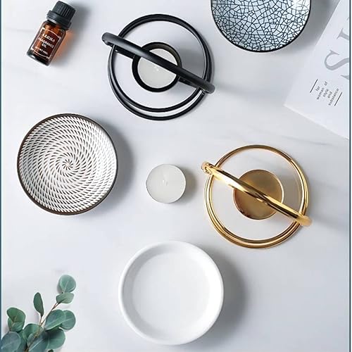 Miniatura 6 de Delicado Romántico Metal Tealight Candelabro Quemador de Aceite Difusor Aroma Horno Decoración del Hogar Negro Blanco