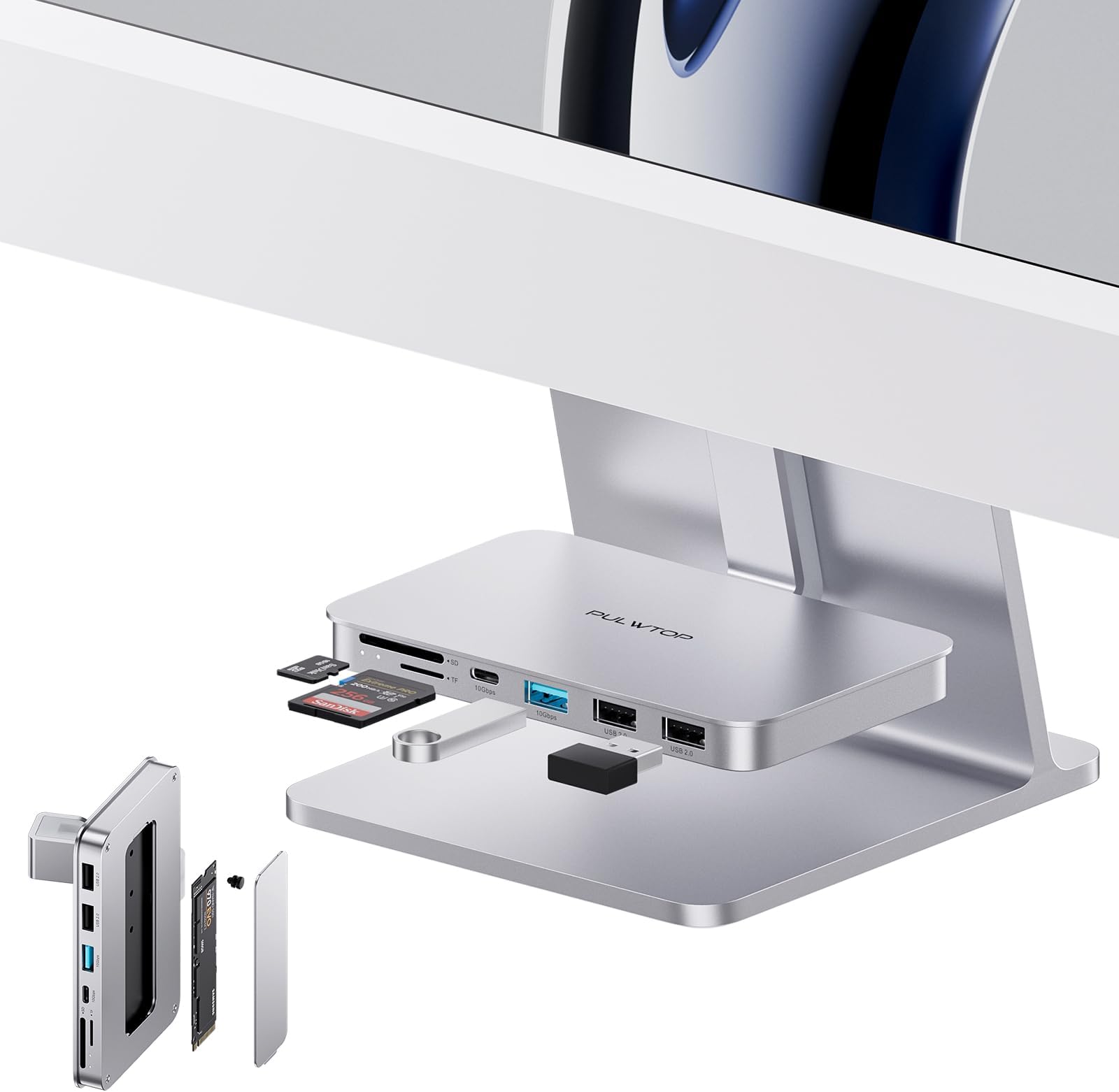 USB C Hub for iMac,iMac Accessories Support 10Gbps NVMe SATA SSD Enclosure,USB A 10Gbps,USB C 3.2 Gen 2,2*USB-A2.0,SD/TF Card Reader for iMac 24inch &Studio Display 27inch