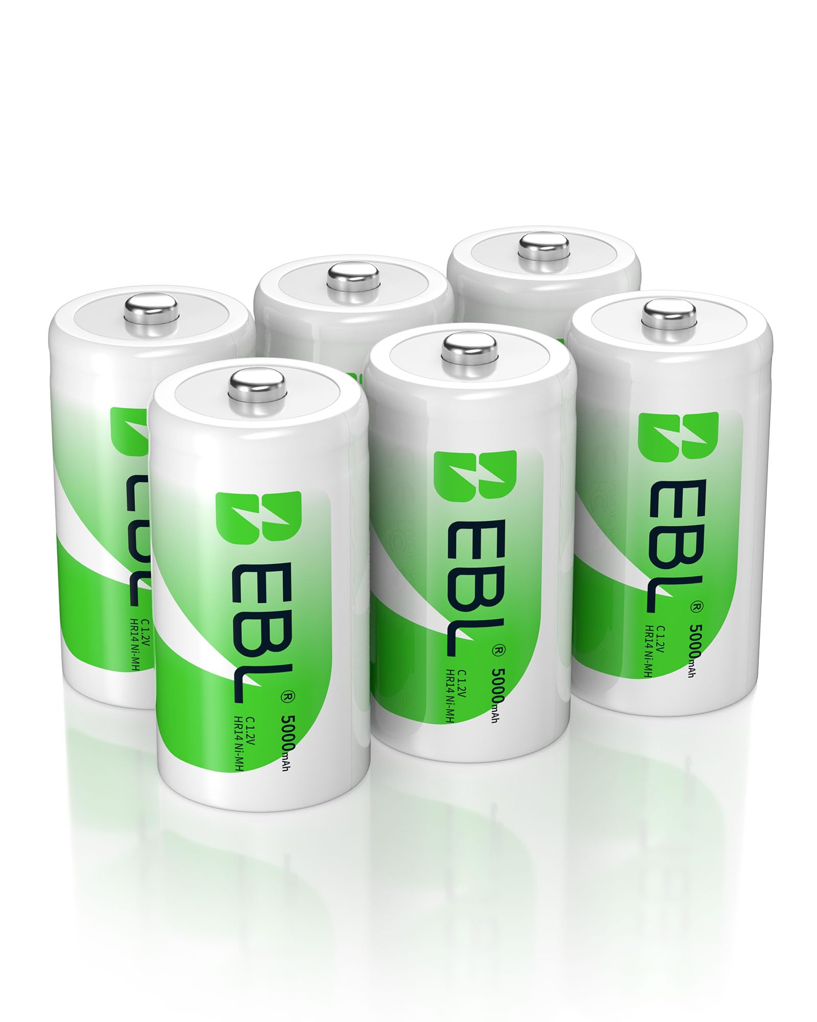 EBL Rechargeable C Batteries 5000mAh Ready2Charge C Size Battery with Storage Box, Pack of 6