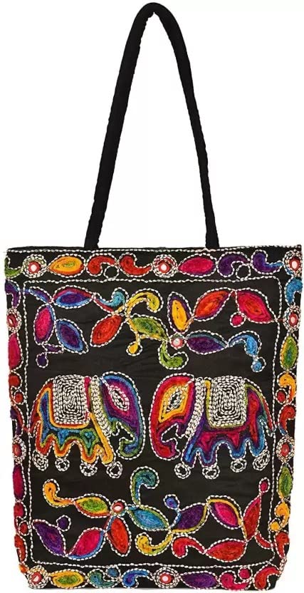 Tote Bag for Women with Zip - Cotton Double Strap Ethnic Rajasthani Mirror Work Design Embroidered Bags (B0BRZJY1Y5) Amazon Price History, Amazon Price Tracker