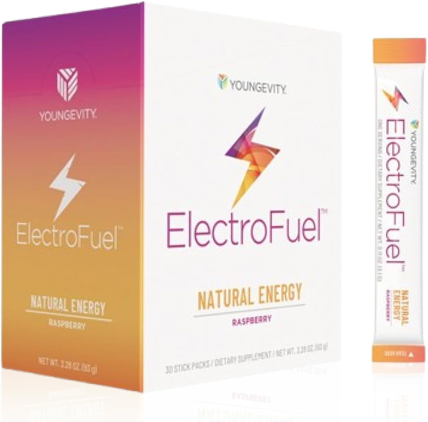Youngevity Official ElectroFuel Natural Energy Drink Mix - Raspberry Electrolyte Powder - Energy and Hydration - 30 Sticks