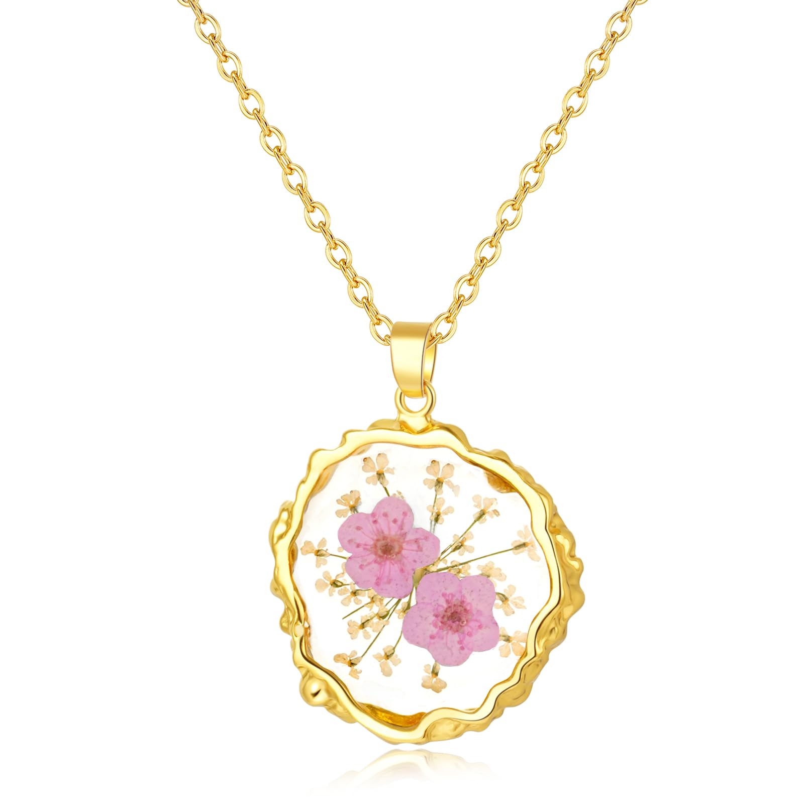 HefestusHefestus Birth Flower Necklaces for Women,March Month Daffodils Real Pressed Flower Necklace,Boho-Style Personalized Jewelry,Handmade Floral Pendant,Thoughtful Gift for Christmas,Birthday|18" (Gold)