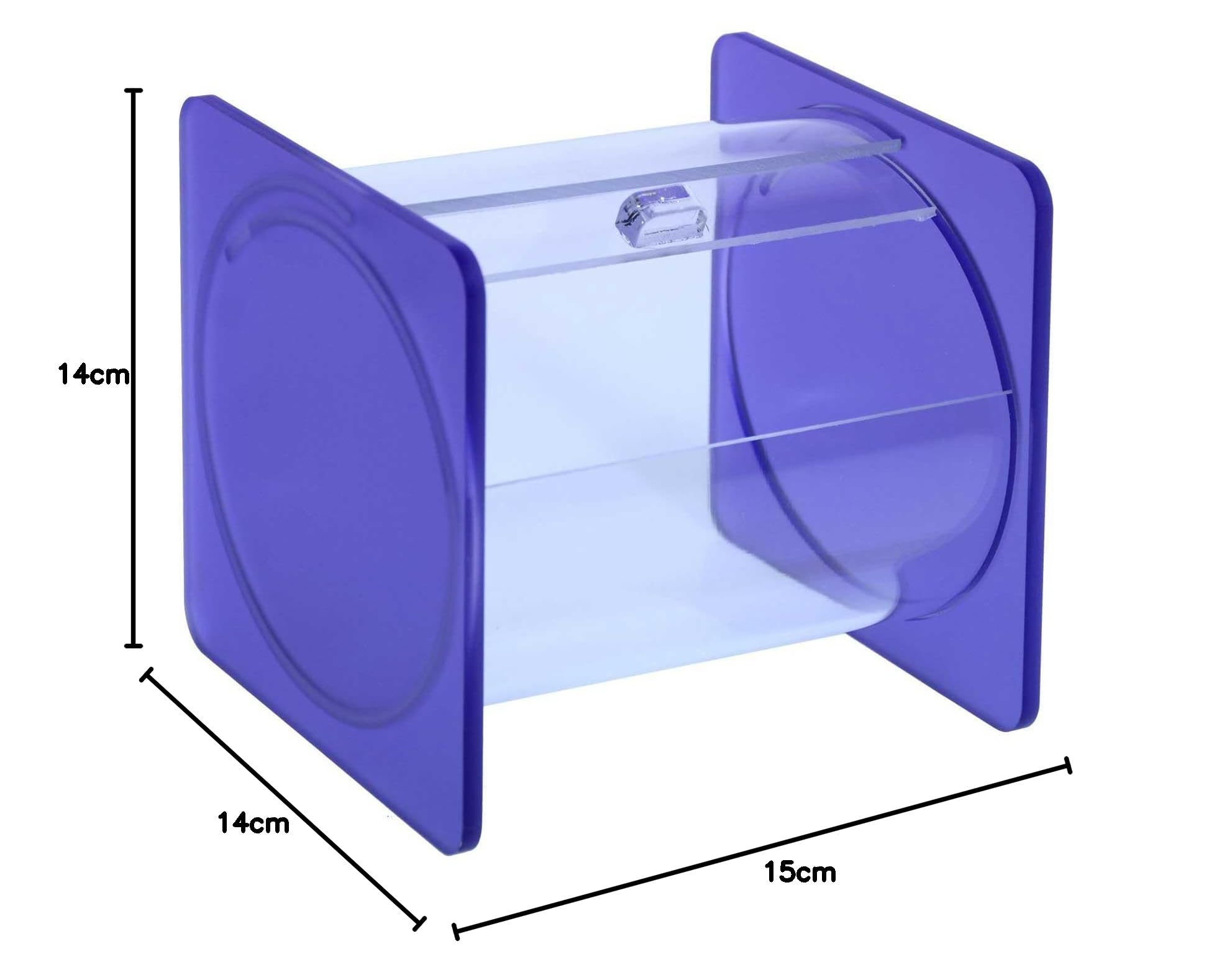 Portacaramelle confezionate sezione circolare in plexiglass trasparente e con pannelli laterali in plexiglass satinato VIOLA - Misure totali: L 15 x P 14 x H 14 cm