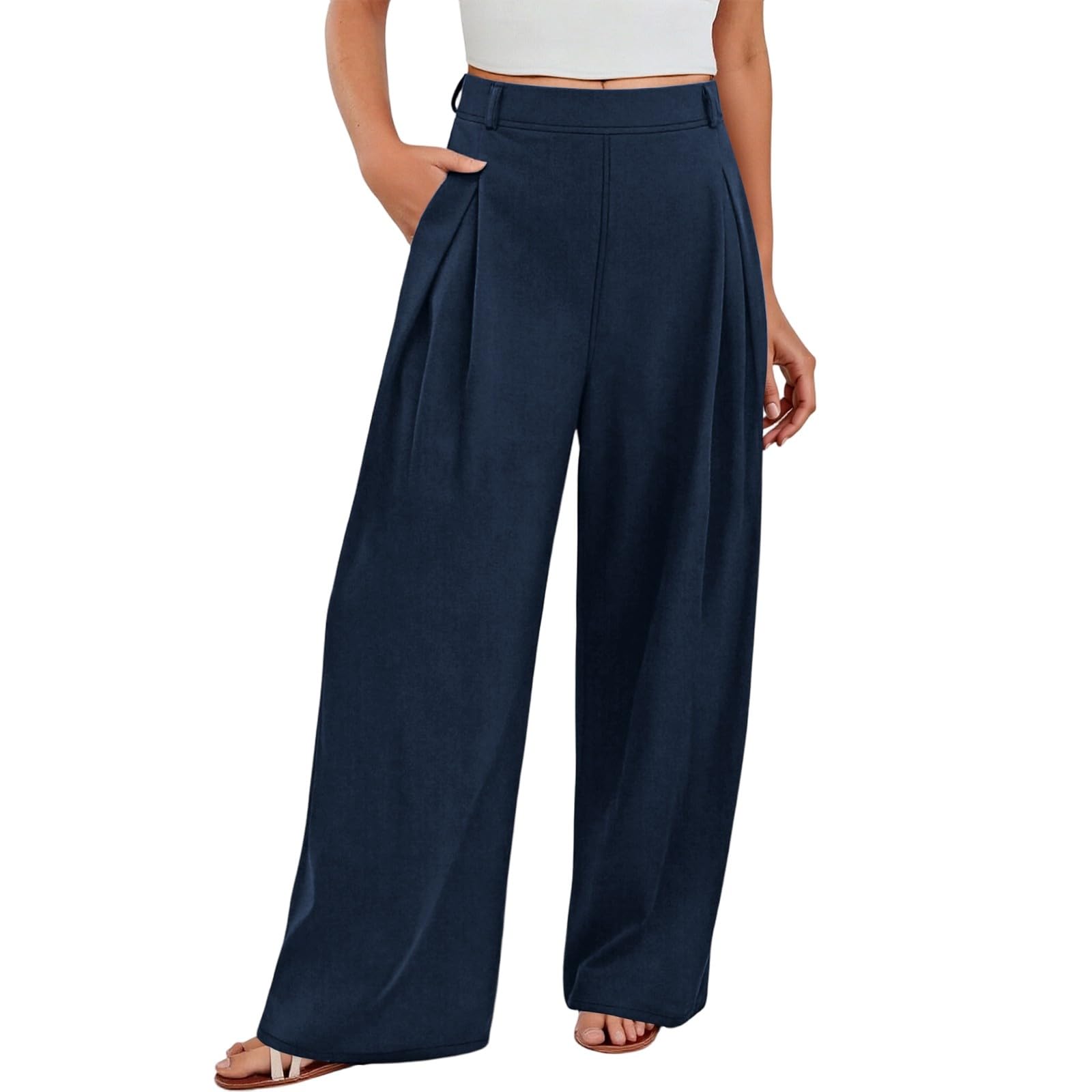 Wide Leg Dress Pants for Women Pull on Stretchy Office Work Slacks Business Casual High Waisted Palazzo Trousers