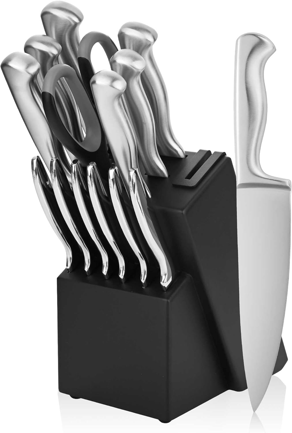 15-Piece Gold Kitchen Knife Block Set with Sharpener, Stainless Steel Knives Set for Kitchen, Chef Gold Kitchen Knife Sets with Scissors, Steak Knives