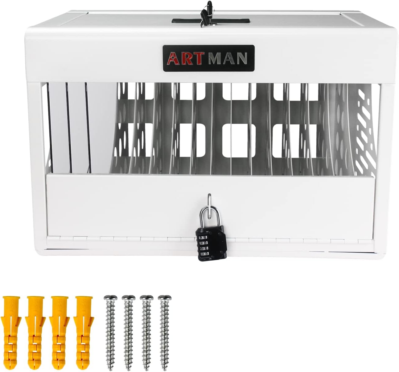 Leavader 16 Device Charging Cart - Portable Table Top Charging and Storage Cabinet for iPads, Tablets, Chromebooks and Laptop Computers with Lock, Surge Protection for Classroom or Office