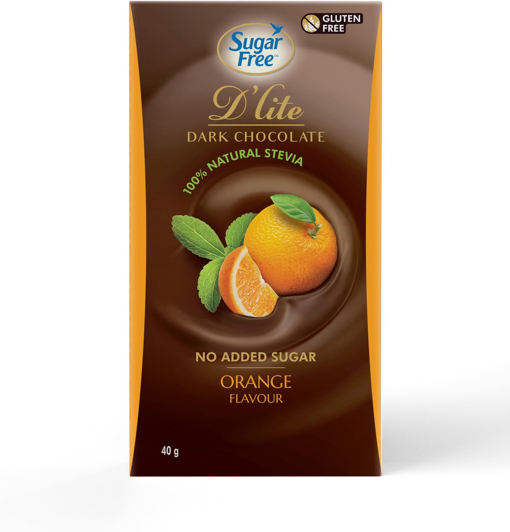 D'lite Dark Chocolate | Orange Dark Chocolate Bar | 40g | No Added Sugar | Naturally Sweetened with Stevia