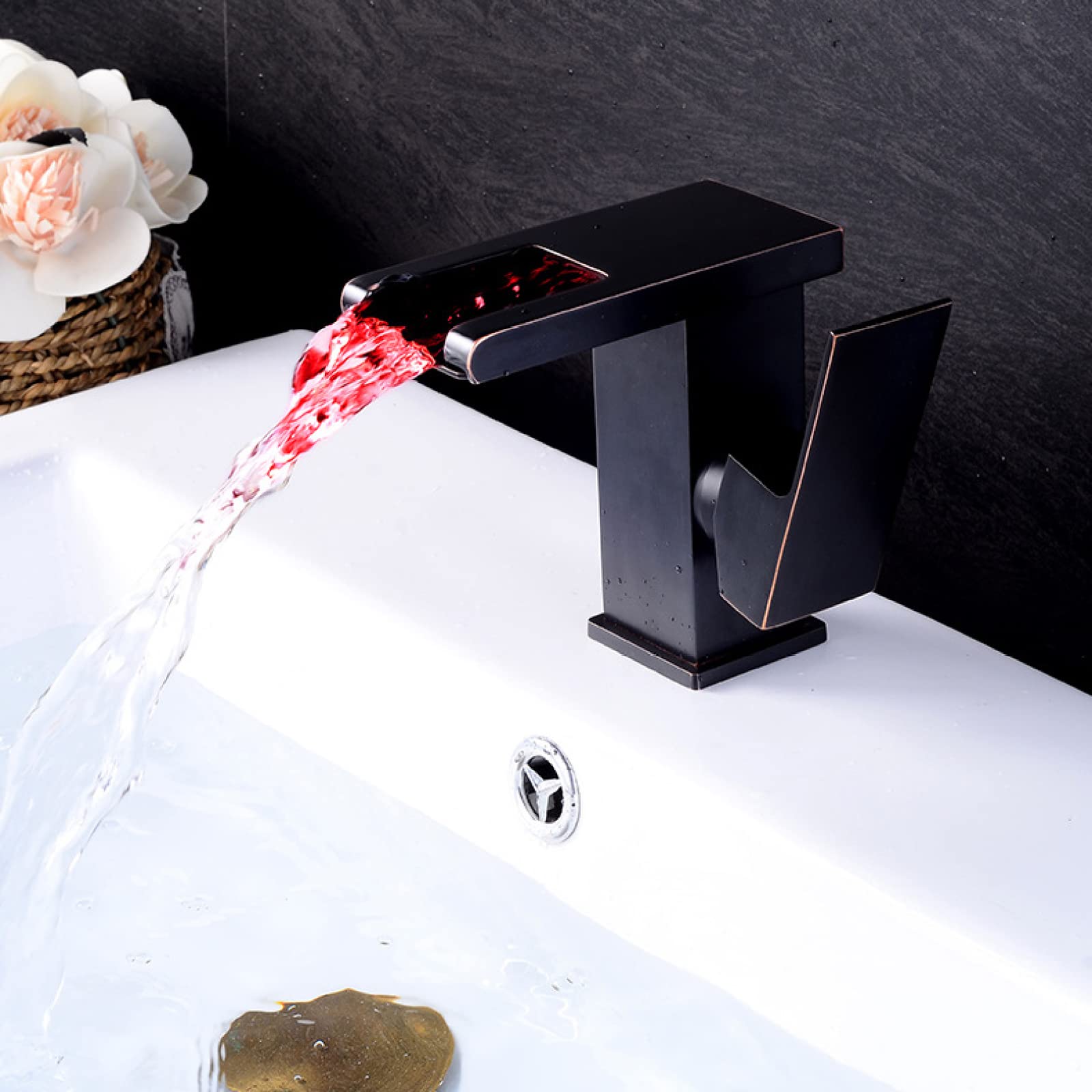 Robinet de salle de bain cascade LED mitigeur eau chaude froide monocommande