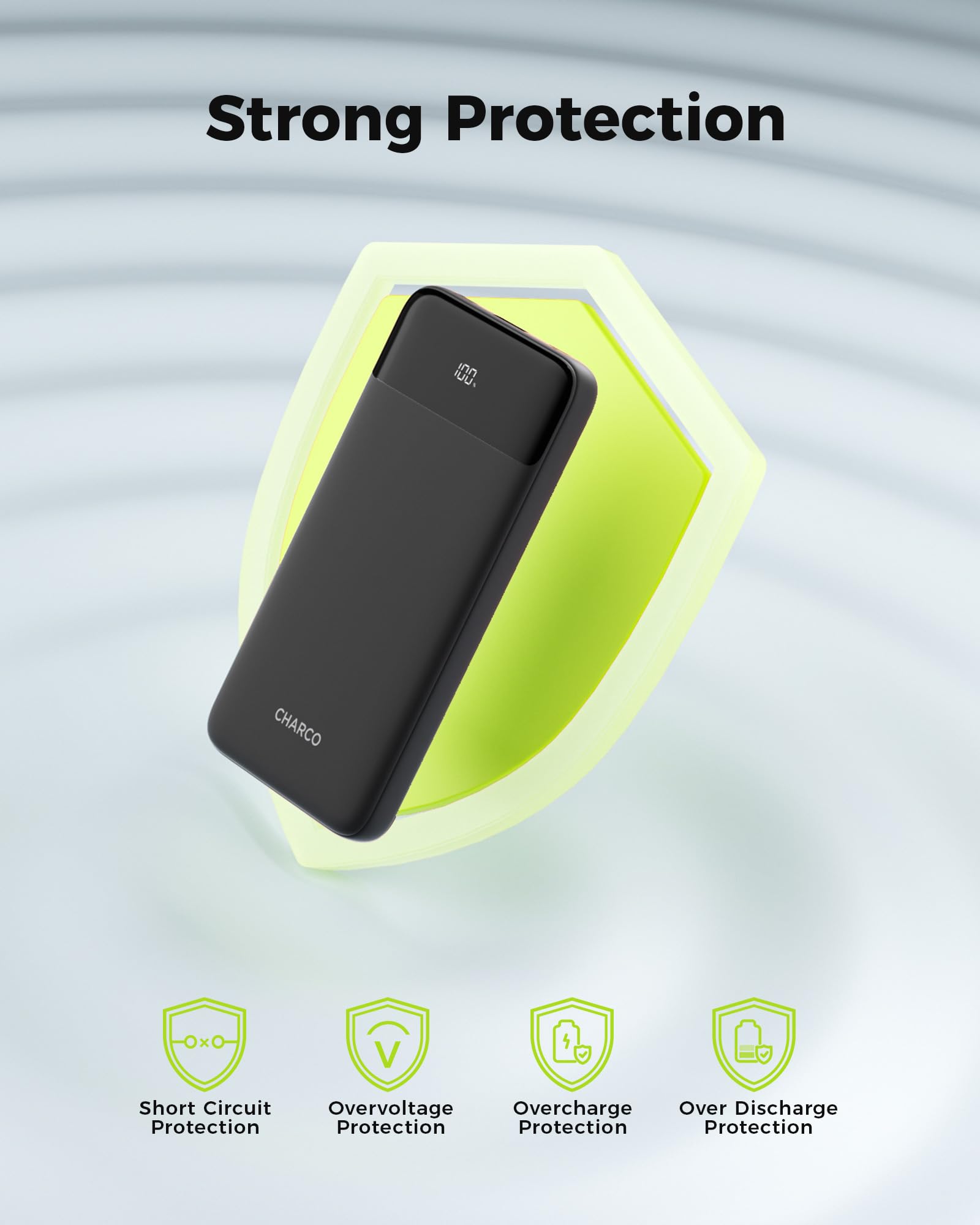 CHARCO Banca portatile di potere del caricatore con costruito nel cavo 10000mAh | Ricarica rapida da 20 W, ultra sottile, dimensioni compatte, essenziali da viaggio per iPhone 17/16/15, Samsung, tablet, nero