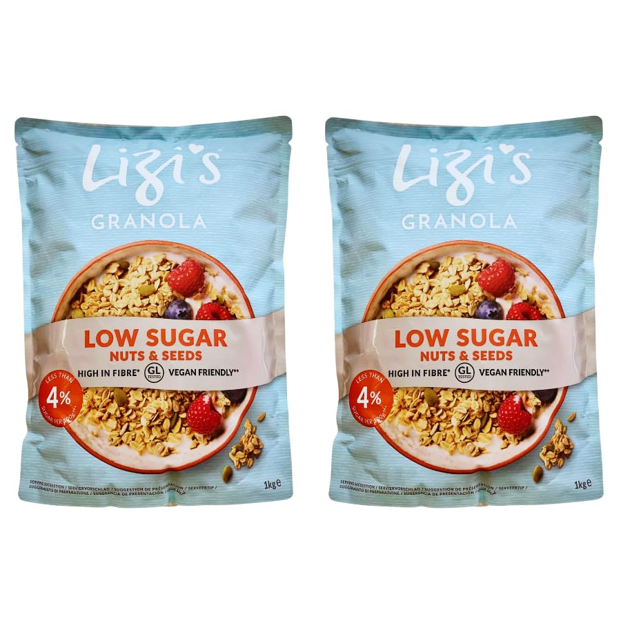 Granola Nuts & Seeds Bundle with Lizi's Low Sugar Granola Nuts & Seeds 1Kg - 2 Pack | Toasted Wholegrain Oat, Nut & Seed Granola, Suitable For Vegetarians & Vegan.