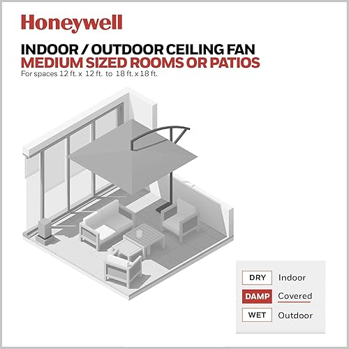 Miniatura 6 de Honeywell Ceiling Fans Ventilador de techo Foxhaven Farmhouse de 52 pulgadas con luz, ventilador LED para exteriorinterior de doble montaje, 5
