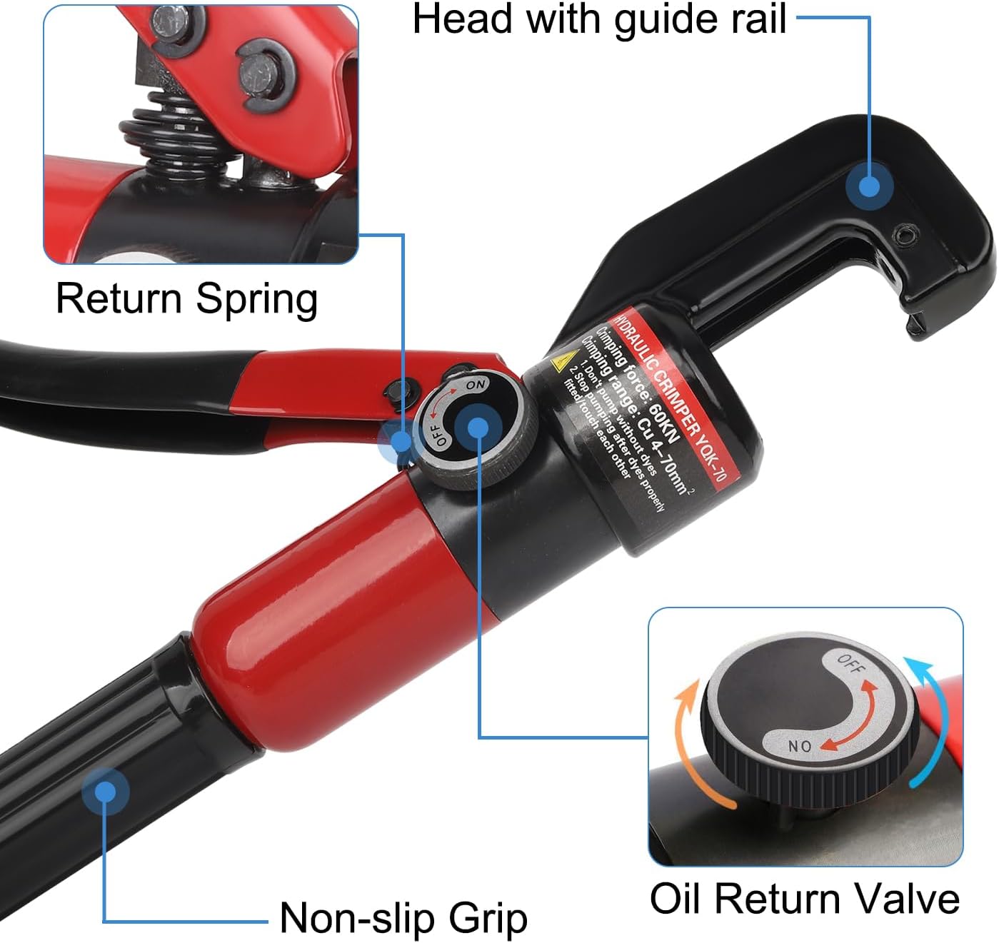 Upgraded Hydraulic Crimping Tool for 1/8" 3/16" Stainless Steel Cable Railing Kits, Hand Hydraulic Crimper with Return Spring, Reinforced Unbreakable Head and 9 Pairs Black Oxide Coated Dies