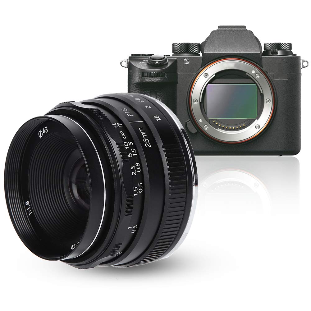 Obiettivo Verticale da 25 Mm F1.8 con Attacco E, Grande Apertura, Piccolo Grandangolo, Angolo di Visione di 57,4 Gradi, Piccolo Grandangolo Scatti Ravvicinati Still Life per A9 A7