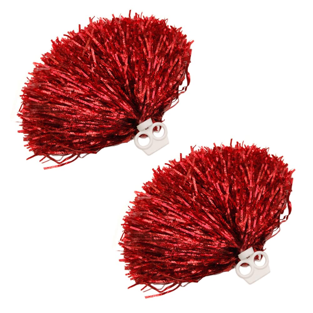 2 pompones de animadora de papel metálico brillante de animadora, pompones de animadora de mano con anillo de dedo de plástico para animación del espíritu del equipo deportivo (dorado) — view 8