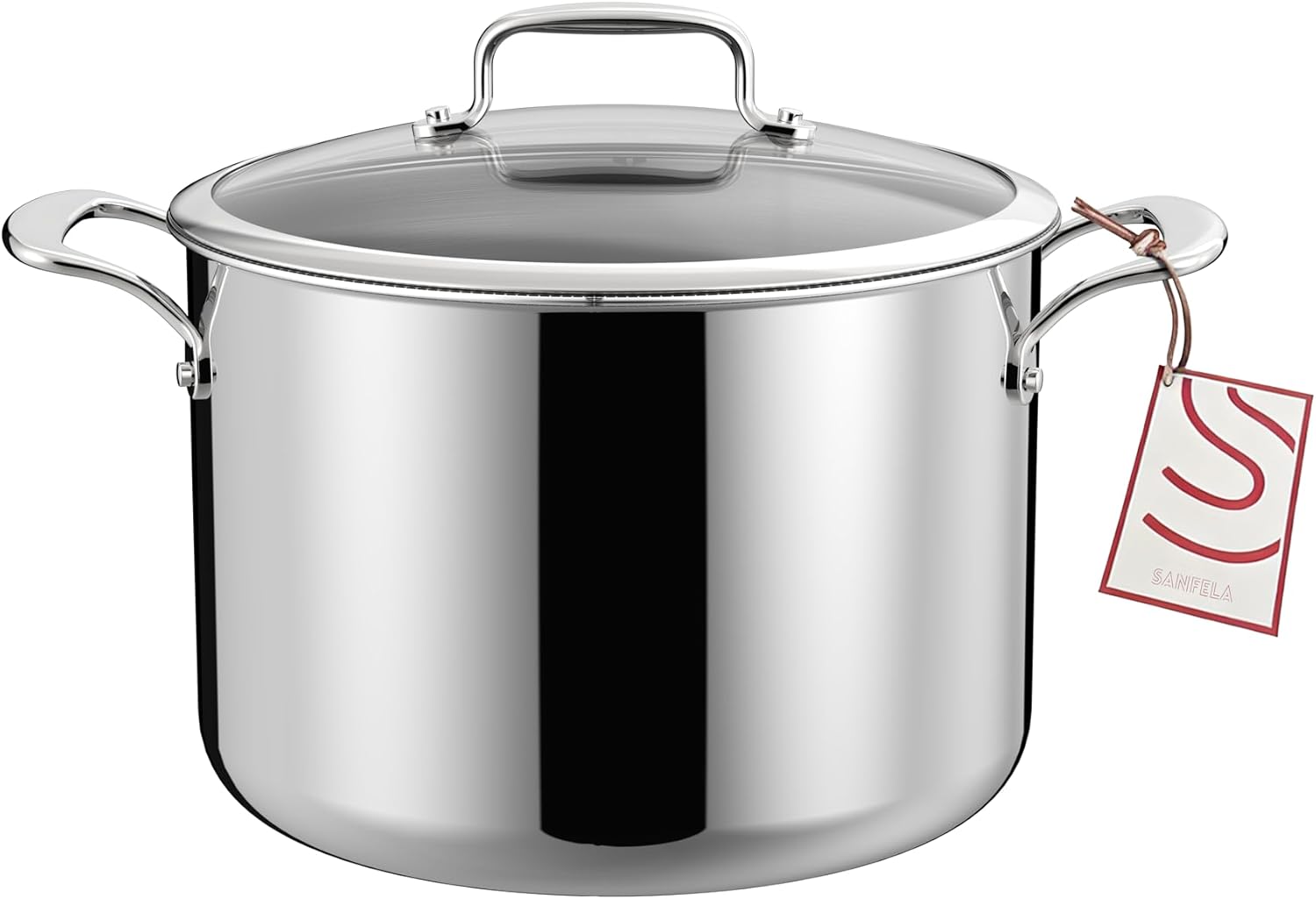 8 Quart Stainless Steel Stock Pot With Glass Lid, 5 Ply Stainless Clad Cookware, Induction Compatible, PTFE, PFAS and PFOA Free