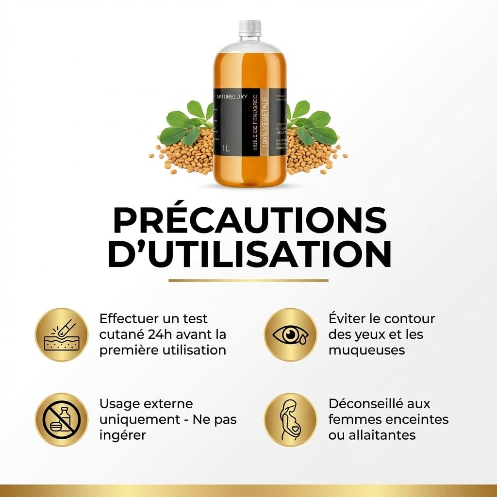 Huile de Fenugrec 1L – | Soin Visage, Corps & Cheveux | Nourrissante, Raffermissante & Fortifiante