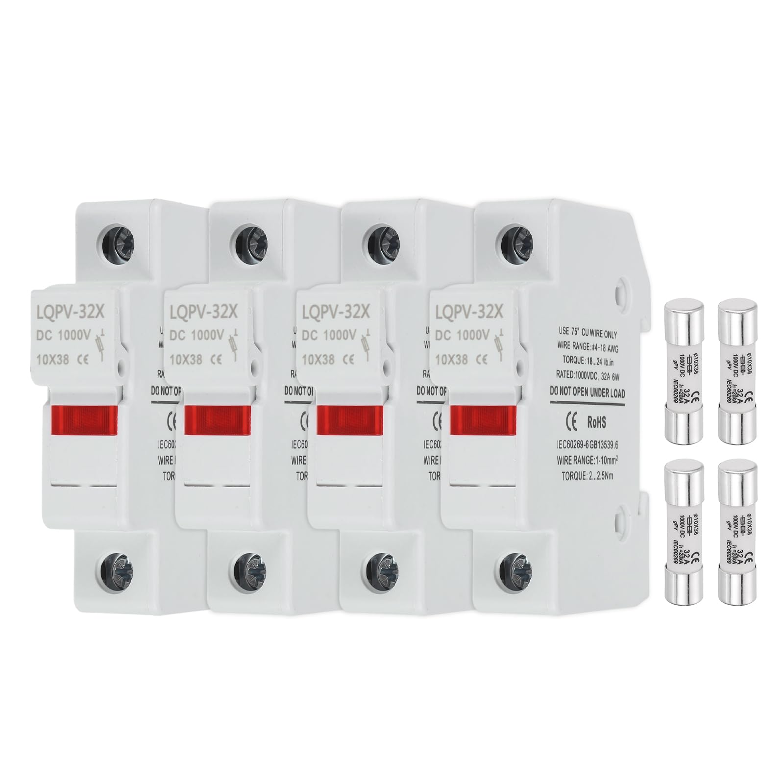 sourcing map Portafusibles de riel DIN con 1 bloque de núcleo, 10 x 38 mm, 4-18 AWG, portafusibles solar/fotovoltaicos de un solo polo CC 1000 V 32 A con indicador de luz para sistemas solares
