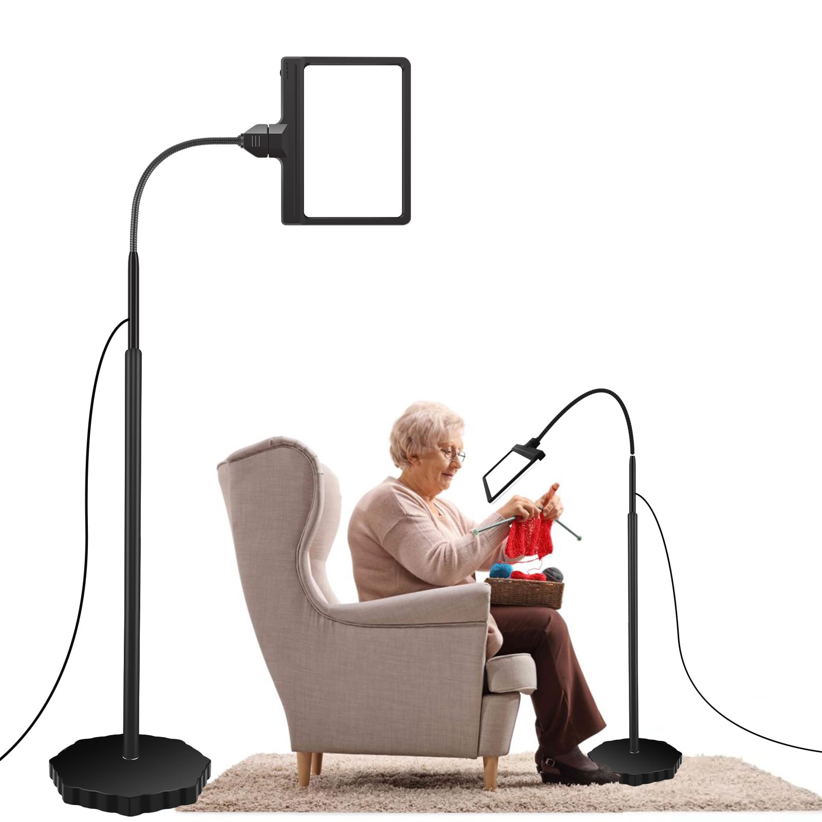 Lupa con luz y soporte, lámpara LED 5 modos de color, regulable continua, brazo giratorio ajustable, lupa iluminada para manualidades, estética, redonda de base