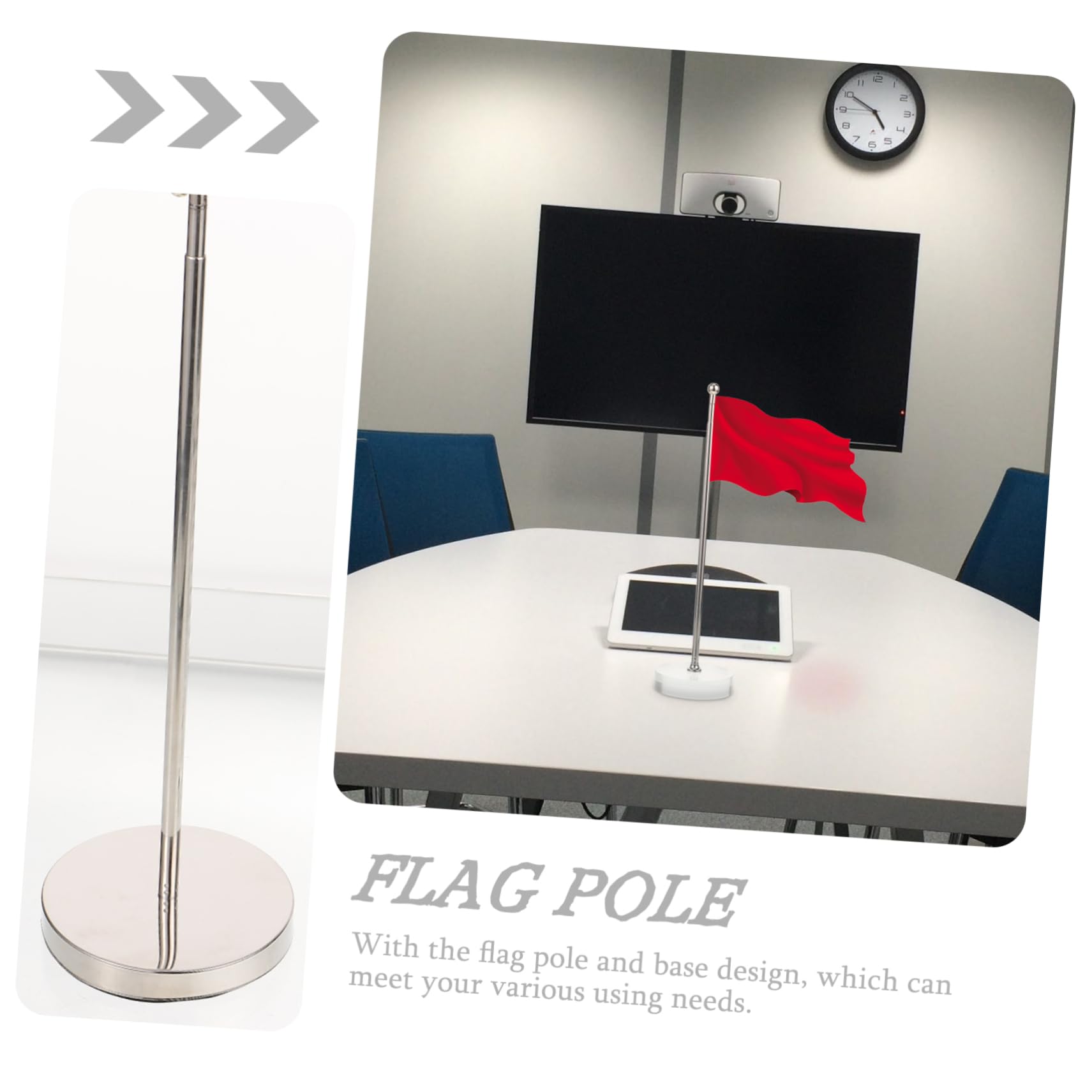 Portabandiera da Interno 2pezzi con Base Stabile in Metallo e Vetro, Asta Bandiera Telescopica per Piccole Bandiere, per Decorazioni da Party e Ufficio