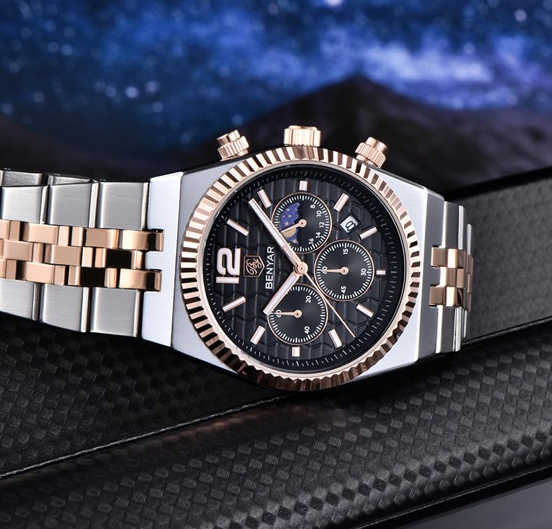 Image of BENYAR Men's Luxury Chronograph Watch Date Window High-Performance Luminous Quartz movment Waterproof -Ideal Gift for Business & Casual Gift Stylish Wristwatch for Men & Boys