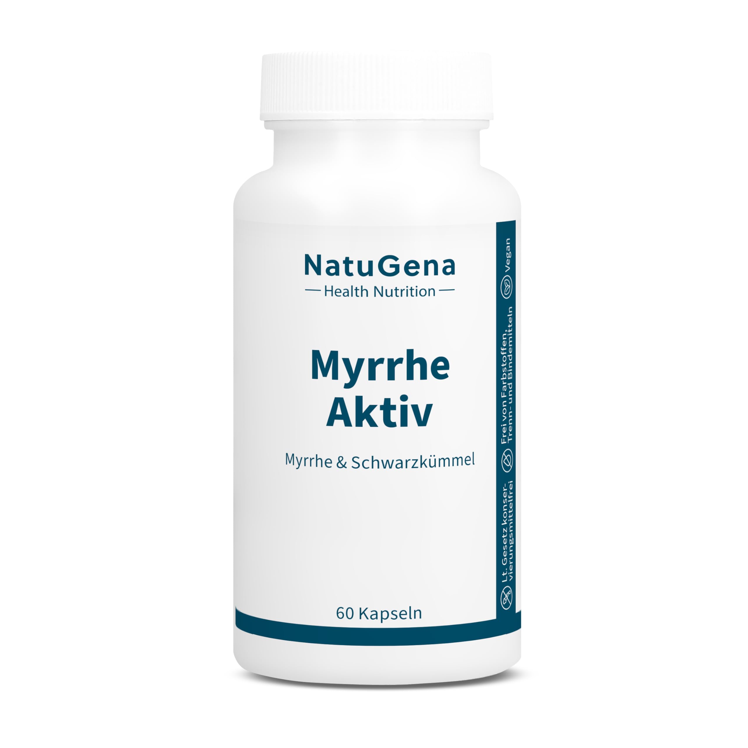 NatuGena MyrrheAktiv, 350 mg Myrrhe-Extrakt & 300 mg Schwarzkümmel-Extrakt, Weihrauch- und Kamillenblüten-Extrakt, 60 Kapseln (1 Monats Packung)