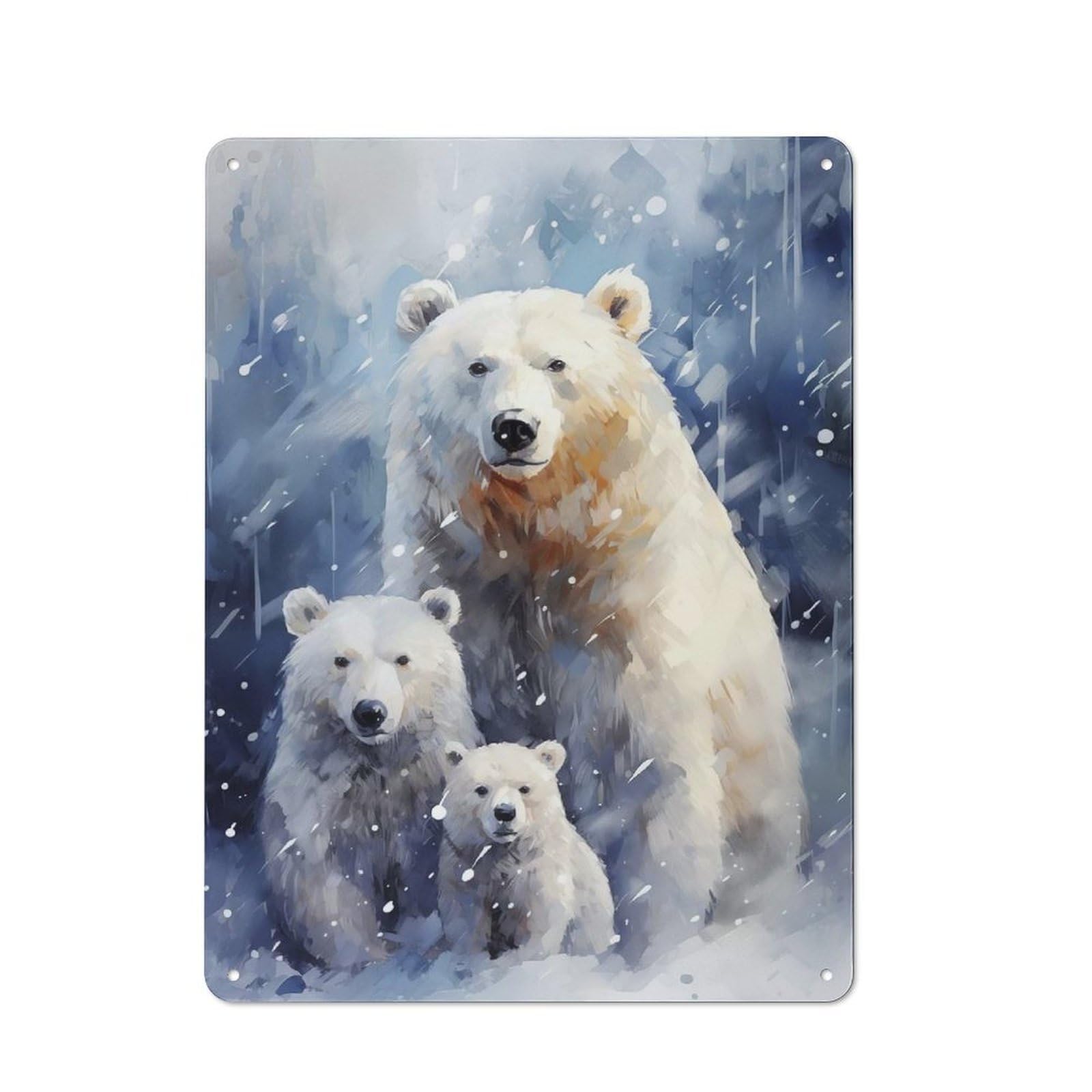 Junmoney Polar Bear Family Xmas Vintage Vintage Tin Sign 40X30cm, Cafe Wall Decor For Bakery, Diner, Cafe Or Family Room