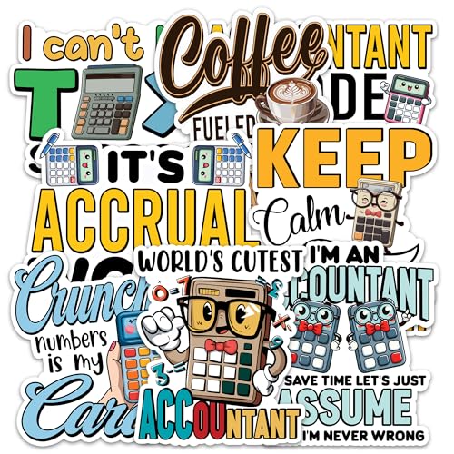 Image of Accountant Sticker 8 Pcs (Large Size) Vinyl Stickers Laptop Accounting Waterproof Decal for Car Bumper Water Bottle Notebook Window Birthday Decorations - Size 4 Inches