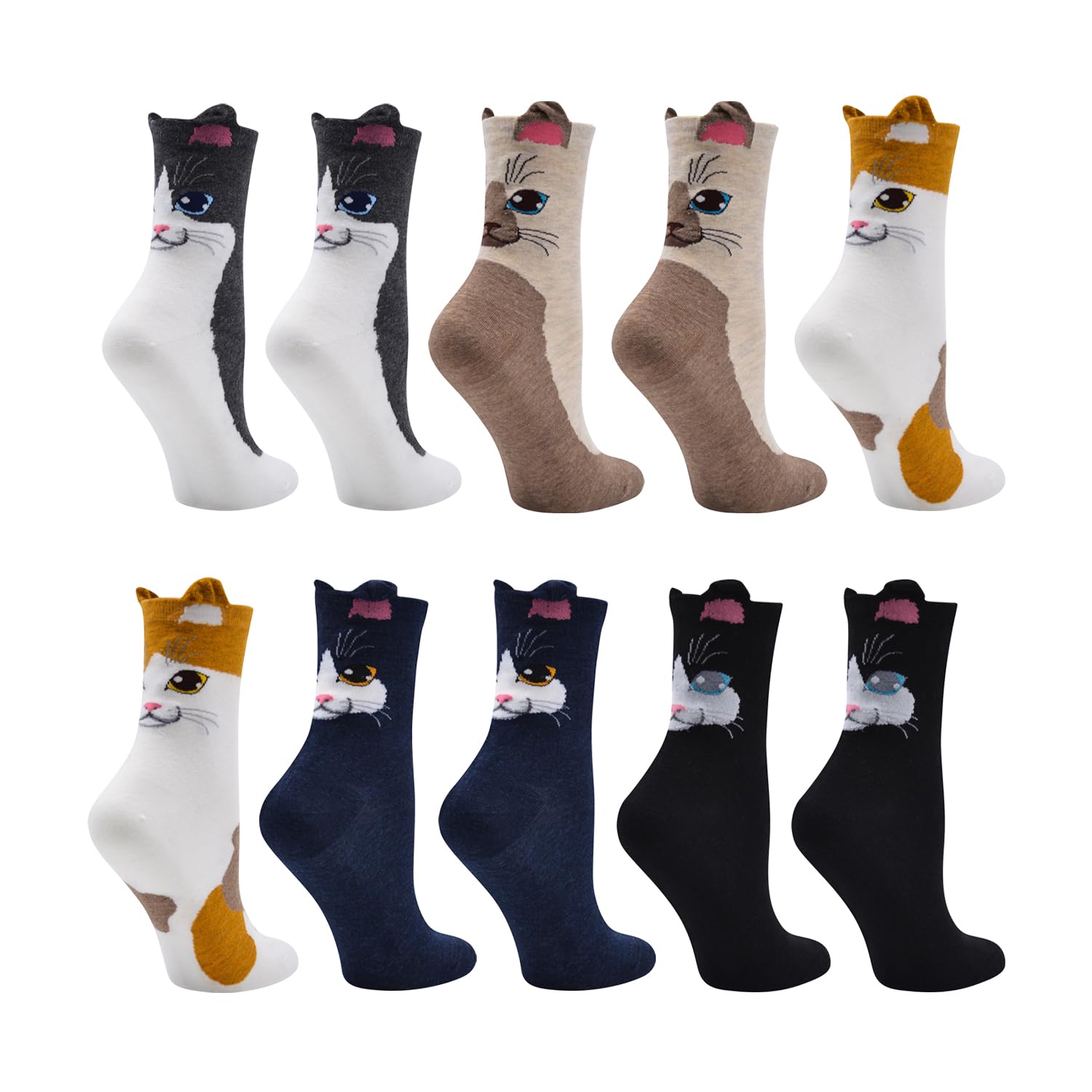 WUFGWBD 5 Pairs Of Cat Print Socks, Creative Cartoon Socks, Mid-Calf Socks For Women, Soft Cotton Socks, Warm Socks