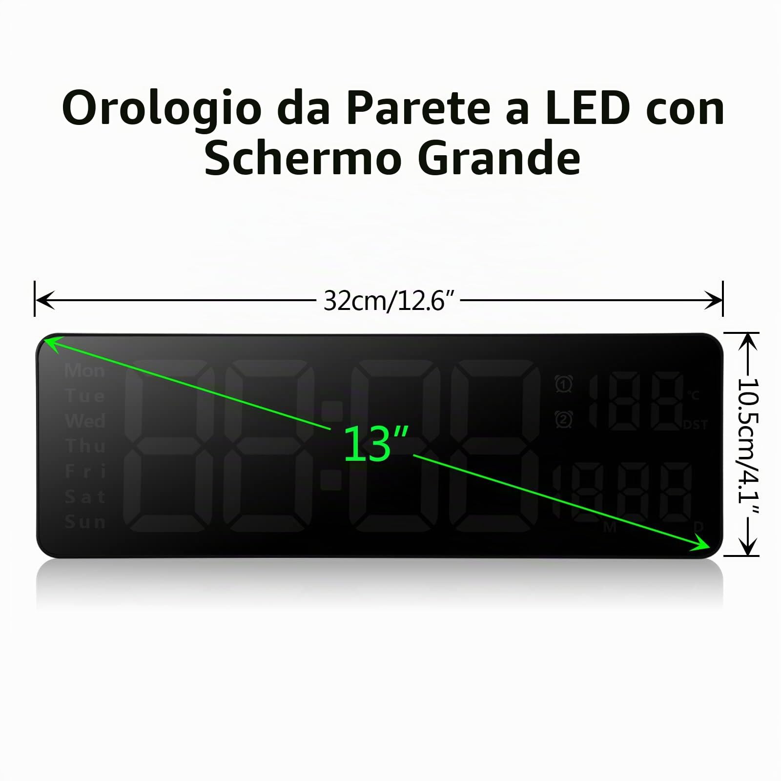 Fuloon Orologio da Parete Digitale, 13'' LED Orologio da Parete Digitale Luminosità Regolabile con Timer,Temperatura,Data,Settimana, LED Sveglia da Tavolo con Telecomando per Soggiorno Cucina Ufficio